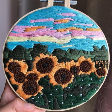 Zonnebloemveld Borduurset met Borduurring Vrij Borduren 3D, Verzenden, Nieuw
