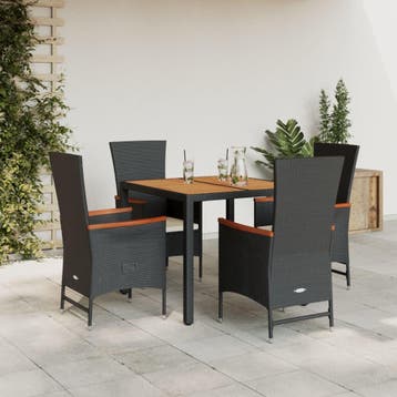 vidaXL 5-delige Tuinset met kussens poly rattan zwart, Verzenden, Nieuw, Tuinset