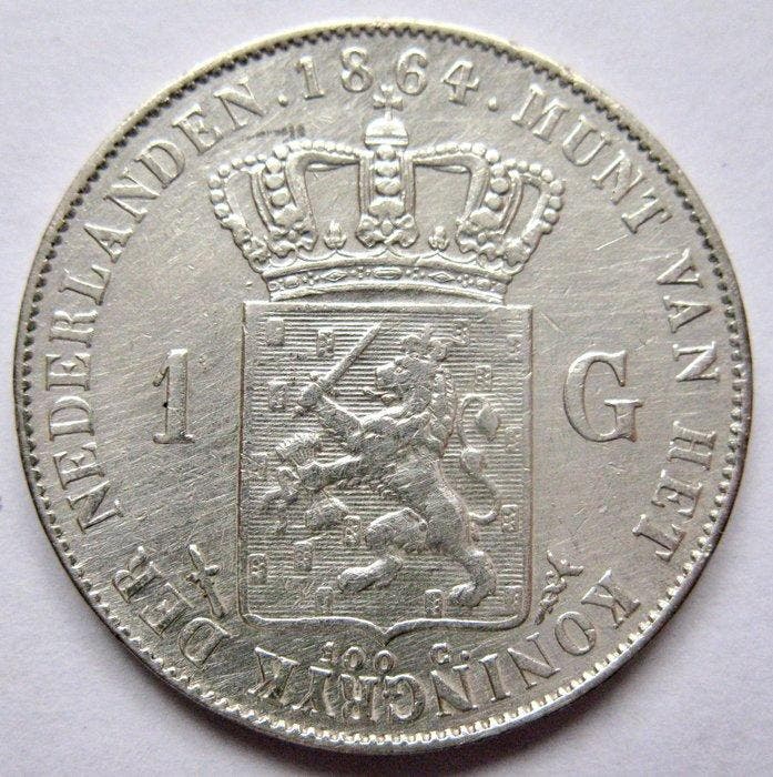 Nederland. Willem III. 1 Gulden 1864 (Zonder minimumprijs), Timbres & Monnaies, Monnaies | Pays-Bas