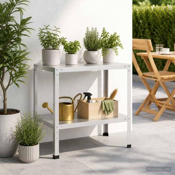 vidaXL Planttafel 80 x 50 x 80 cm Gepoedercoat staal Wit, Tuin en Terras, Hand-tuingereedschap, Verzenden, Nieuw