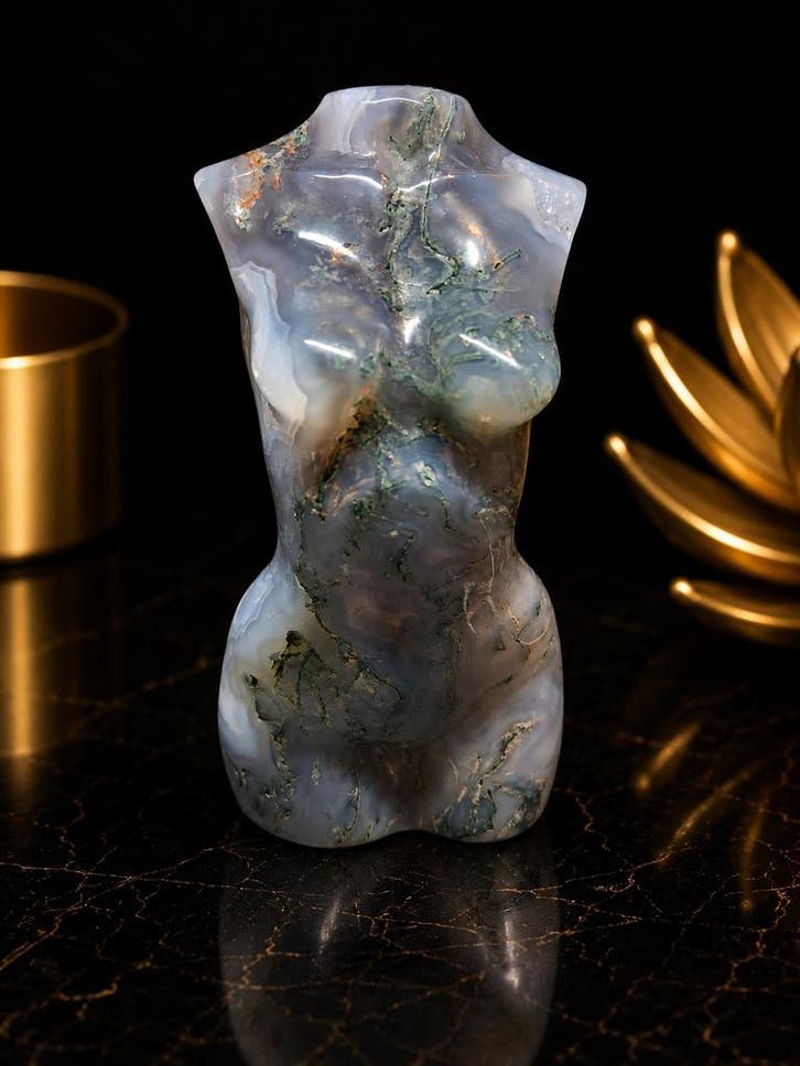 Natural Agate - Handharved Torso - 8 cm high - Grey moss aga, Bijoux, Sacs & Beauté, Accessoires Autre, Envoi