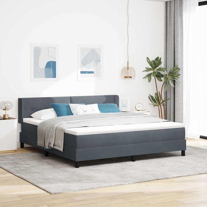 vidaXL Boxspring bed met hoofdeinde Donkergrijs 200 x 180 cm, Maison & Meubles, Chambre à coucher | Lits, Envoi