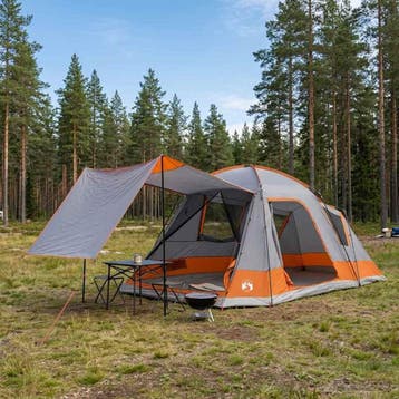 vidaXL Huisje Tent Grijs en Oranje 12-Persoons Polyester en, Caravans en Kamperen, Tenten, Verzenden, Nieuw