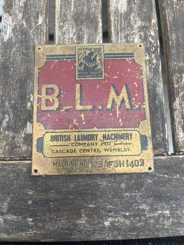BRITISH laundry Machinery - Messingplaat B.L.M - B.L.M -