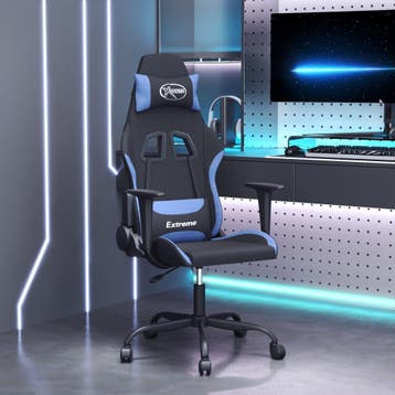 vidaXL Massage gamestoel stof zwart en blauw, Verzenden