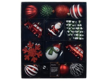 Kerstballen 8 cm rood groen wit gestreept mix onbreekbaar, Nieuw