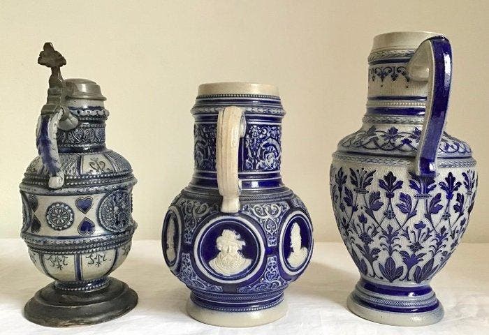 Kruik (3) - Westerwald kannen met kobaltblauwe decoraties in, Antiek en Kunst, Antiek | Glaswerk en Kristal