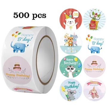 Sluitstickers happy birthday kids rond etiket 2,5 cm rol 500
