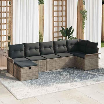 vidaXL Tuinbank Set 7 st Grijs poly rattan, Verzenden, Nieuw