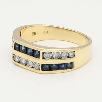 Ring - 18 karaat Geel goud - Diamant - Saffier, Handtassen en Accessoires, Ringen, Nieuw