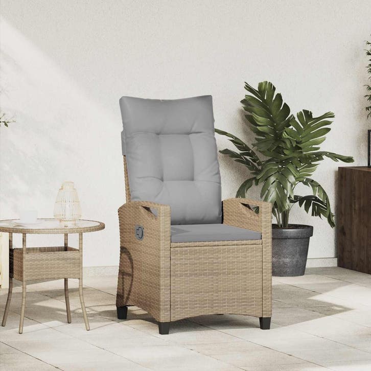 vidaXL Ligstoel voor Tuin Beige en Lichtgrijs 56 x 60 x 112, Tuin en Terras, Tuinstoelen, Nieuw, Verzenden