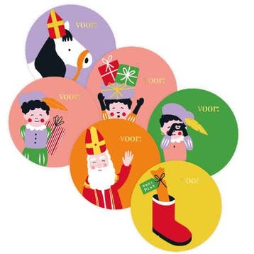 30x Sint naamsticker multicolor - sinterklaas - mijter -..., Ophalen of Verzenden, Nieuw, Meerdere stickers