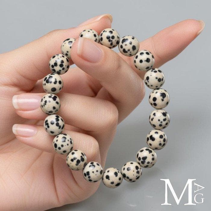 AAA-klasse Natuurlijke Dalmatijnse Jaspis Elastische Armband, Collections, Minéraux & Fossiles