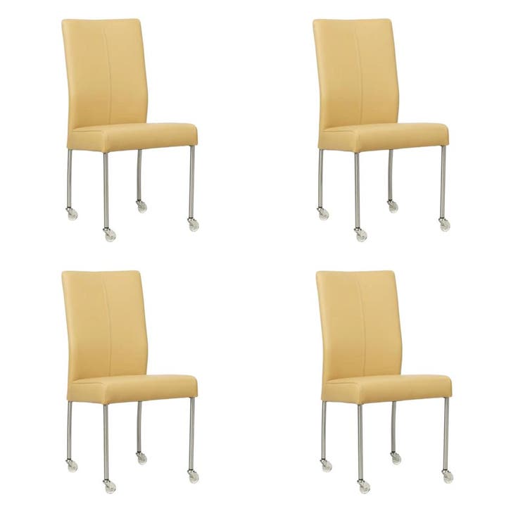 Set van 4 Leren eetkamerstoelen Comfort met wieltjes -, Maison & Meubles, Chaises, Enlèvement ou Envoi
