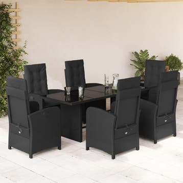 vidaXL 7-delige Tuinset met kussens poly rattan zwart, Verzenden, Nieuw, Tuinset