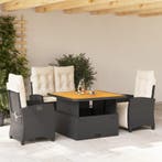vidaXL 4-delige Tuinset met kussens poly rattan zwart, Verzenden, Nieuw, Tuinset