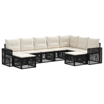 vidaXL Tuinbank Set 9 pcs Zwart en Crème Wit poly rattan, Verzenden, Nieuw