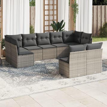 vidaXL 9-delige Loungeset met kussens poly rattan grijs, Verzenden, Nieuw, Loungeset