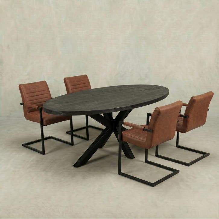 Mangohouten Eettafel Ovaal Oscar 300x130 cm Zwart (5cm), Huis en Inrichting, Tafels | Eettafels, Nieuw, Overige houtsoorten, Ovaal