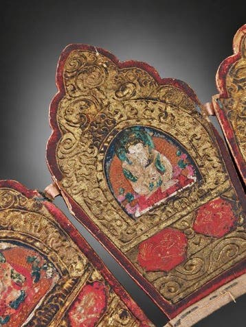 kroon - stoffen, lak, goud, polychromie - Tibet - Qing