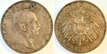 1904 Duitsland 5 Mark Sachsen Georg 1903 E herrlich leich..., Verzenden, België