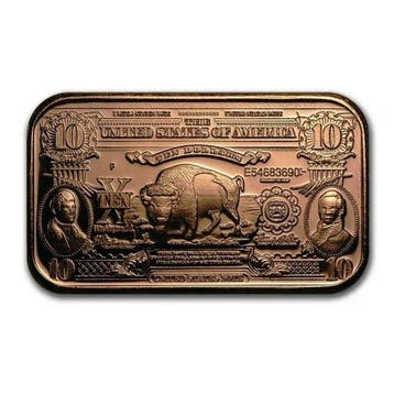 Polen. 10 x 1 oz $10 US Buffalo Banknote 999 Fine Copper Bar, Postzegels en Munten