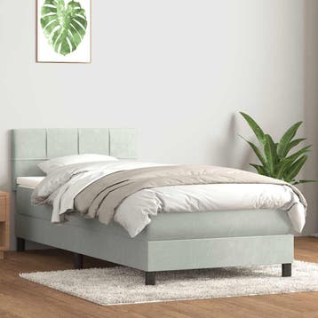 vidaXL Boxspring met matras fluweel lichtgrijs 90x220 cm, Huis en Inrichting, Slaapkamer | Bedden, Verzenden, Nieuw