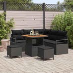 vidaXL Tuinbank Set met kussen 8 pcs Zwart poly rattan, Verzenden, Nieuw