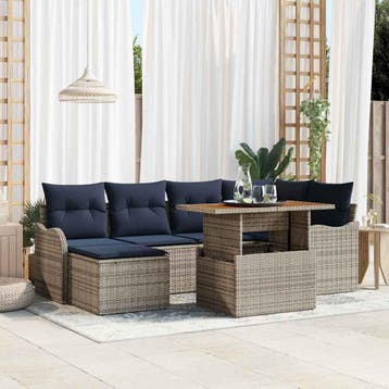vidaXL Tuinbank Set 7 st grijs en marineblauw, Verzenden, Nieuw