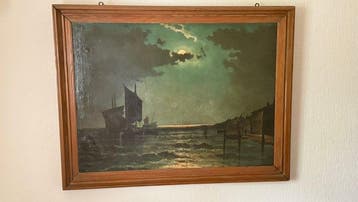 Louis Barnaba (1826-1892) - Vollmond über Segelschiffen