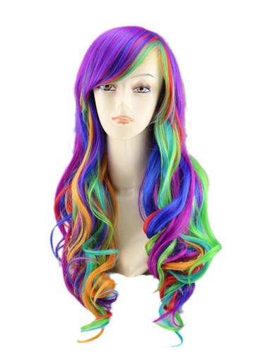 Regenboog Pruik Lange Gekleurde Pruik Schuine Pony Unicorn E, Ophalen of Verzenden