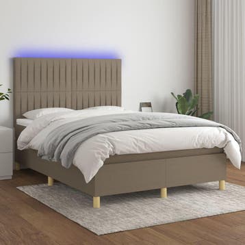 vidaXL Boxspring met matras en LED stof taupe 140x200 cm, Verzenden