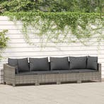 vidaXL 4-delige tuinloungeset met kussens grijs poly rattan, Verzenden, Nieuw, Loungeset