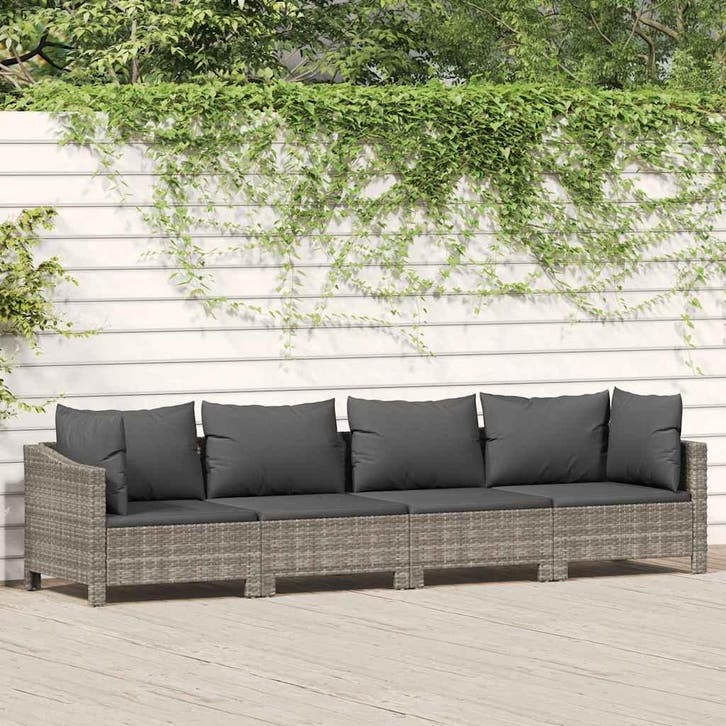 vidaXL 4-delige tuinloungeset met kussens grijs poly rattan, Tuin en Terras, Tuinsets en Loungesets, Loungeset, Nieuw, Verzenden