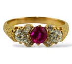 Ring - 18 karaat Geel goud, 18K goud 0,75 ct Burma robijn &, Nieuw