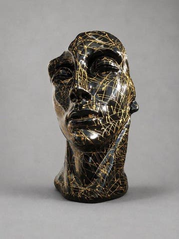 Beeld, statue head in black color - 50 cm - polyresin