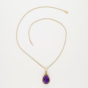 Collier avec pendentif - 14 carats Or jaune Améthyste