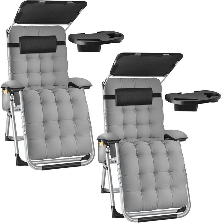 tectake Ligstoel Cloud II met zonnekap, opvouwbaar - lichtgr, Tuin en Terras, Overige Tuin en Terras, Verzenden