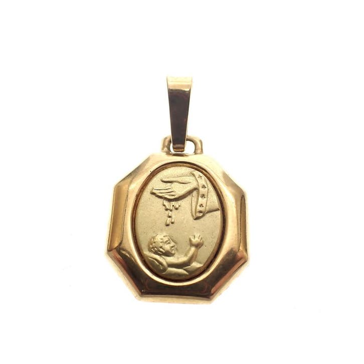 Gouden hanger van de doop van een kind/baby, Handtassen en Accessoires, Bedels, Gebruikt, Overige merken, Goud, Ophalen of Verzenden