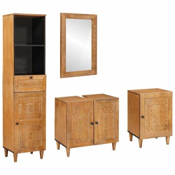 vidaXL Badkamermeubel Set 4 st Bruin Bewerkt hout, Verzenden, Nieuw