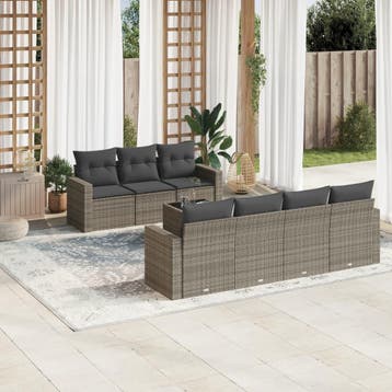vidaXL 8-delige Loungeset met kussens poly rattan grijs, Verzenden