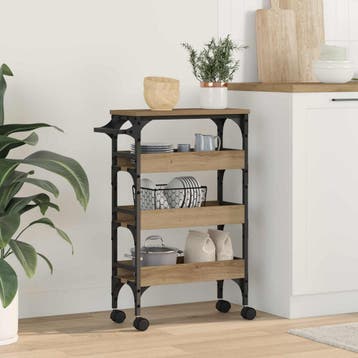 vidaXL Keuken Trolley Artisan Eiken Bewerkt hout, Huis en Inrichting, Verzenden, Nieuw