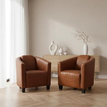 Set van 2 leren fauteuils Press - Massif Armagnac, Nieuw, Ophalen of Verzenden, Eigentijds, Klassiek, Retro, Romantisch, Vintage