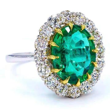 Ring - 18 karaat Witgoud, Geel goud - 4.89ct. tw. Smaragd -, Handtassen en Accessoires, Nieuw