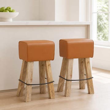 vidaXL Barkruk 2 st Bruin 44 x 33 x 74 cm Echt Leer, Verzenden, Nieuw