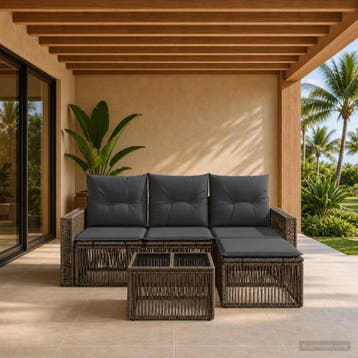 vidaXL Tuinbank Set 5 st Grijs en Donkergrijs poly rattan, Verzenden, Nieuw