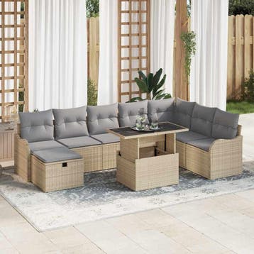 vidaXL Tuinbank Set 9 st Beige poly rattan, Verzenden, Nieuw
