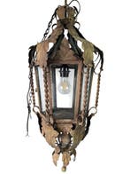 Plafondlamp - Smeedijzer, Glas - Hanglantaarn, 17 kg., Antiek en Kunst