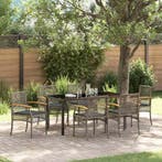 vidaXL Tuin Eettafel Set met kussen 7 pcs Grijs en Zwart, Verzenden, Nieuw