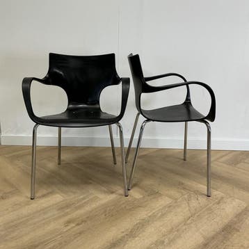set van 2 Workliving Jim stoelen, zwart - chroom, Huis en Inrichting, Gebruikt, Eén